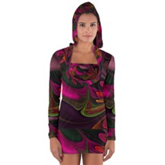 Fractal Abstract Colorful Floral Long Sleeve Hooded T-shirt by Celenk