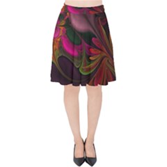 Fractal Abstract Colorful Floral Velvet High Waist Skirt by Celenk