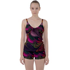 Fractal Abstract Colorful Floral Tie Front Two Piece Tankini by Celenk