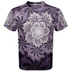 Fractal Floral Striped Lavender Men s Cotton Tee by Celenk