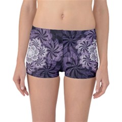 Fractal Floral Striped Lavender Reversible Boyleg Bikini Bottoms by Celenk