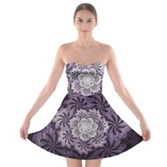 Fractal Floral Striped Lavender Strapless Bra Top Dress by Celenk