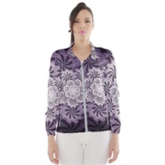 Fractal Floral Striped Lavender Wind Breaker (women) by Celenk