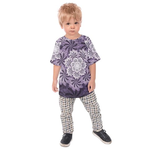 Fractal Floral Striped Lavender Kids Raglan Tee by Celenk