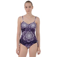 Fractal Floral Striped Lavender Sweetheart Tankini Set by Celenk