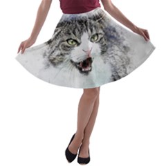 Cat Pet Art Abstract Watercolor A-line Skater Skirt by Celenk