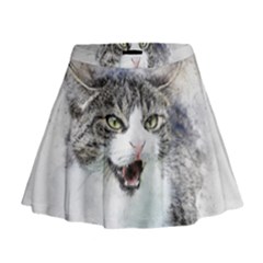 Cat Pet Art Abstract Watercolor Mini Flare Skirt by Celenk