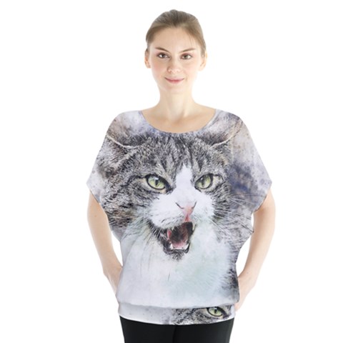 Cat Pet Art Abstract Watercolor Blouse by Celenk