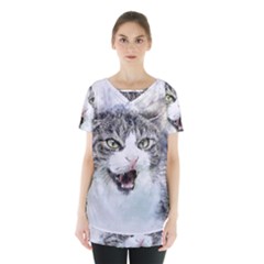 Cat Pet Art Abstract Watercolor Skirt Hem Sports Top by Celenk