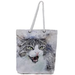 Cat Pet Art Abstract Watercolor Full Print Rope Handle Tote (large) by Celenk