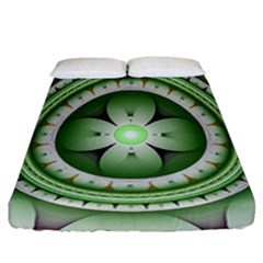 Fractal Mandala Green Purple Fitted Sheet (california King Size) by Celenk