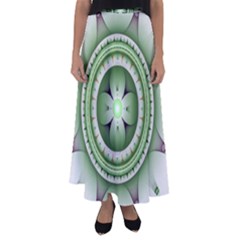 Fractal Mandala Green Purple Flared Maxi Skirt by Celenk