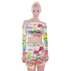 Umbrella Art Abstract Watercolor Off Shoulder Top With Mini Skirt Set by Celenk