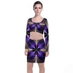 Fractal Glow Flowing Fantasy Long Sleeve Crop Top & Bodycon Skirt Set by Celenk