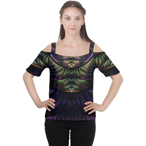 Fractal Colorful Pattern Fantasy Cutout Shoulder Tee by Celenk