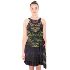 Fractal Colorful Pattern Fantasy Halter Collar Waist Tie Chiffon Dress by Celenk