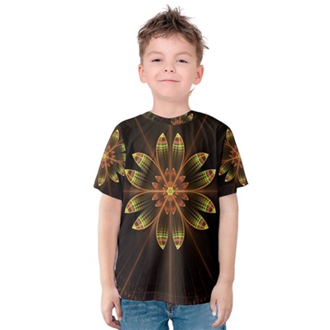 Fractal Floral Mandala Abstract Kids  Cotton Tee by Celenk