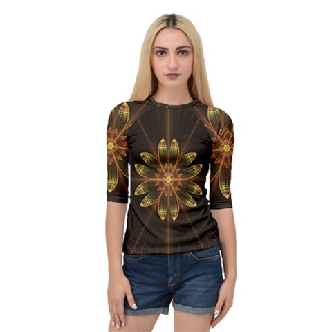 Fractal Floral Mandala Abstract Quarter Sleeve Raglan Tee by Celenk