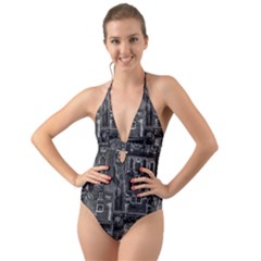 Venice Italy Gondola Boat Canal Halter Cut-Out One Piece Swimsuit