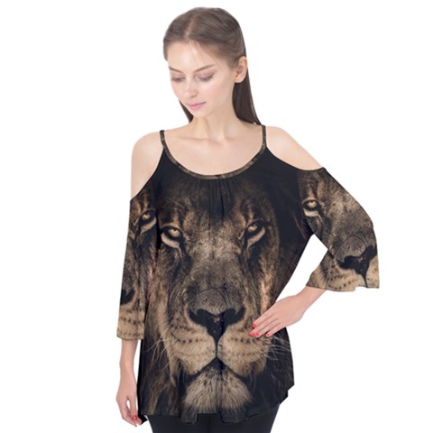 African Lion Mane Close Eyes Flutter Tees by Celenk