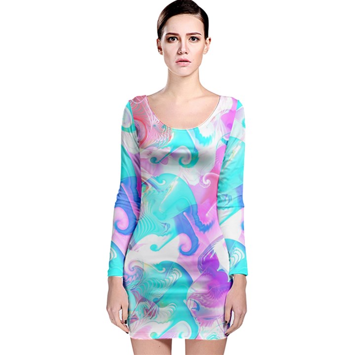 Background Art Abstract Watercolor Long Sleeve Bodycon Dress