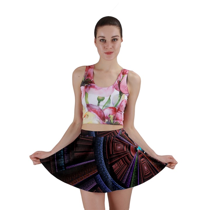 Fractal Circle Pattern Curve Mini Skirt