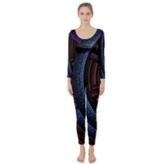 Fractal Circle Pattern Curve Long Sleeve Catsuit by Celenk