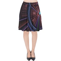 Fractal Circle Pattern Curve Velvet High Waist Skirt by Celenk