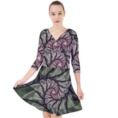 Fractal Flowers Floral Fractal Art Quarter Sleeve Front Wrap Dress	 by Celenk