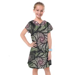 Fractal Flowers Floral Fractal Art Kids  Drop Waist Dress by Celenk