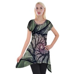 Fractal Flowers Floral Fractal Art Short Sleeve Side Drop Tunic by Celenk