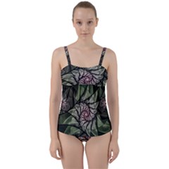 Fractal Flowers Floral Fractal Art Twist Front Tankini Set by Celenk