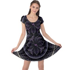 Fractal Abstract Purple Majesty Cap Sleeve Dress by Celenk