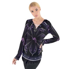 Fractal Abstract Purple Majesty Tie Up Tee by Celenk