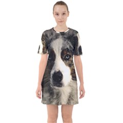 Dog Pet Art Abstract Vintage Sixties Short Sleeve Mini Dress by Celenk