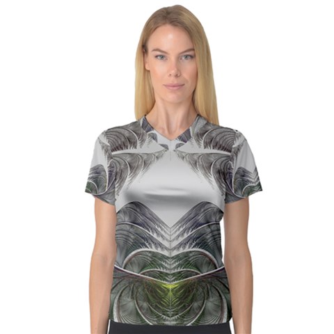 Fractal White Design Pattern V-neck Sport Mesh Tee by Celenk