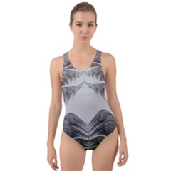 Fractal White Design Pattern Cut-Out Back One Piece Swimsuit