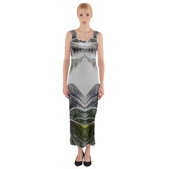 Fractal White Design Pattern Fitted Maxi Dress