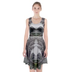 Fractal White Design Pattern Racerback Midi Dress