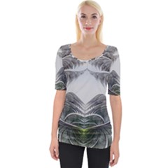 Fractal White Design Pattern Wide Neckline Tee