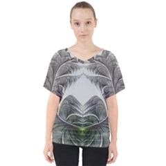 Fractal White Design Pattern V-Neck Dolman Drape Top