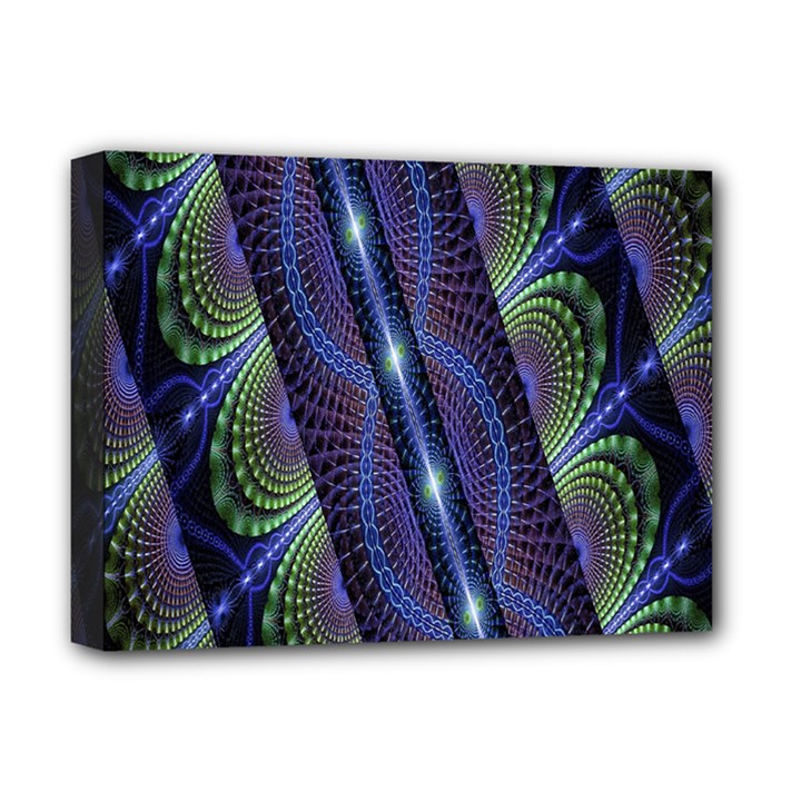 Fractal Blue Lines Colorful Deluxe Canvas 16  x 12  