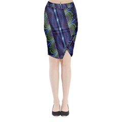 Fractal Blue Lines Colorful Midi Wrap Pencil Skirt by Celenk