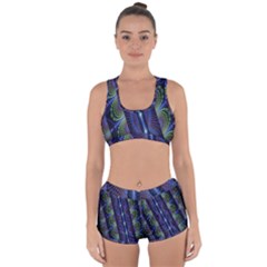 Fractal Blue Lines Colorful Racerback Boyleg Bikini Set by Celenk