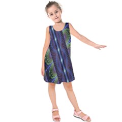 Fractal Blue Lines Colorful Kids  Sleeveless Dress by Celenk