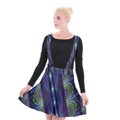 Fractal Blue Lines Colorful Suspender Skater Skirt by Celenk