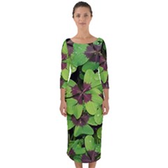 Luck Klee Lucky Clover Vierblattrig Quarter Sleeve Midi Bodycon Dress by Celenk