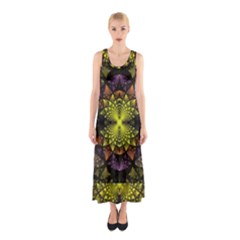 Fractal Multi Color Geometry Sleeveless Maxi Dress by Celenk