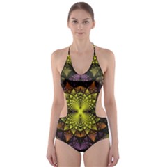 Fractal Multi Color Geometry Cut-out One Piece Swimsuit by Celenk