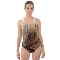 Lion Cub Close Cute Eyes Lookout Cut-out Back One Piece Swimsuit by Celenk